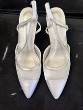 COUTGO Silver Satin Slingback Bridal Shoes Medium Heel Size 7