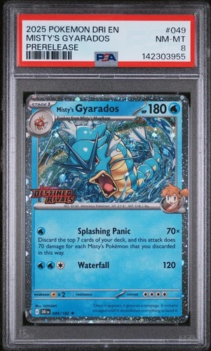 2025 POKEMON DRI EN-DESTINED RIVALS PRERELEASE #049 MISTY'S GYARADOS PSA 8