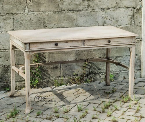 Stylish Bridgely Aged Writing Desk in Elegant White Finish - Picture 2 of 6
