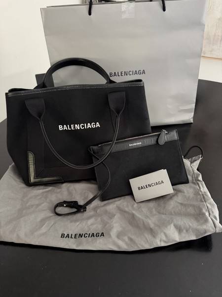Balenciaga Women’s Black Canvas & Leather Logo Tote Bag w/ Pouch, Inner Pockets