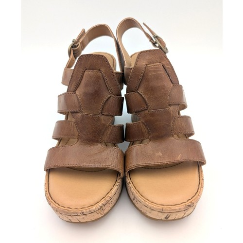 Sandalia de cuña Born Bernese Cage de cuero con plataforma de corcho marrón para mujer talla US9M - Imagen 2 de 10