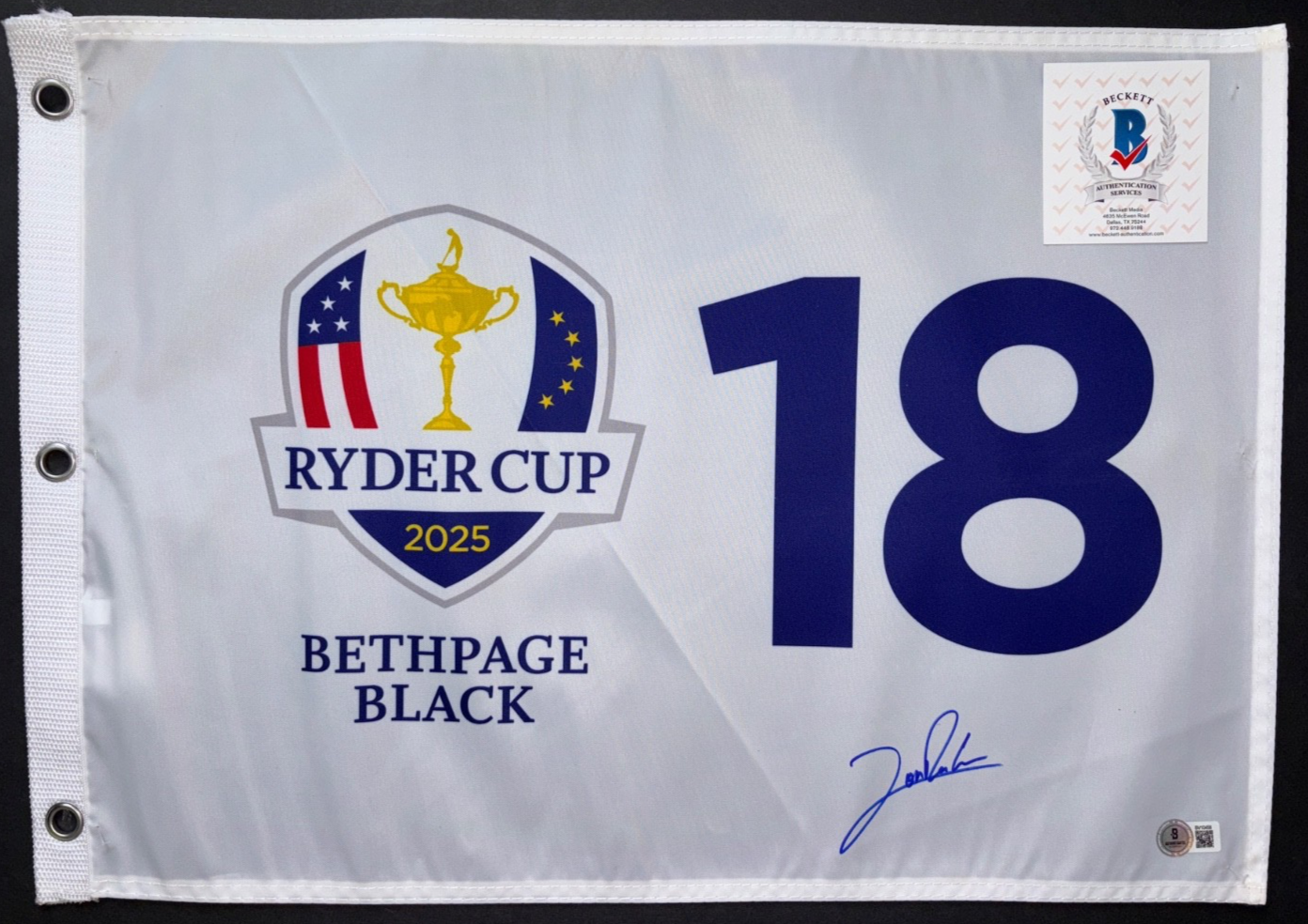 JON RAHM SIGNED 2025 RYDER CUP GOLF FLAG BETHPAGE BLACK EURO EUROPE TEAM BAS b 