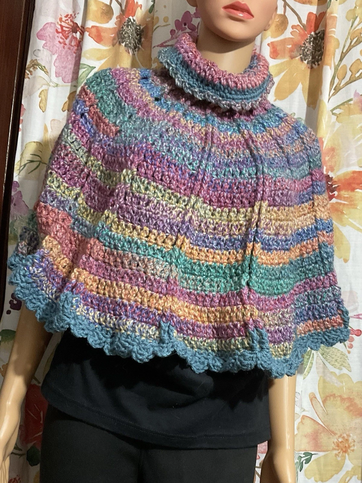 Large Handmade Crochet Poncho Multicolors