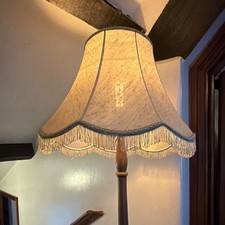 Vintage/Retro Floor Lamp Beige Fringed Fabric Bell Shade LED Warm White Touch