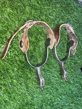 Vintage Western Spurs Marked Japan 8 Star Leather Straps Nickle Overlay E5-A