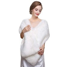 White Faux Fur Wrap Shawl Shrug Bolero Cape Bridal Winter Weddings Gift