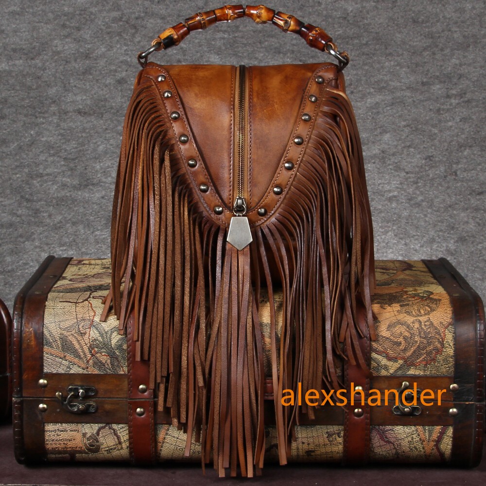 Fashion Genuine Leather Tassel Purses and Handbags Women Crossbody Shoulder Bag