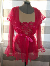 Vintage Cinema Etoile Sheer Lace Mesh Tie Wrap Robe w/ Matching Lingerie Teddy
