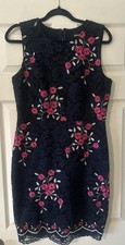 NWOT DKNY Sheath Dress Navy Pink Lace Embroidered Overlay Size 10.