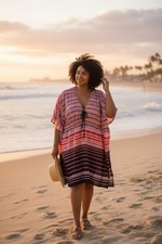 Michael Kors Striped Red, White, Blue Sheer Cover Up Swimwear Size Medium