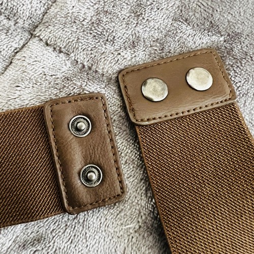 Women's Brown Vegan Faux Leather Studded Wide Braided Elastic Belt M/L 30”-32” - Picture 4 of 6