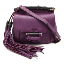 Gucci Bamboo Leather Shoulder Bag Women Purple One Size