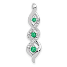 14k White Gold Twist Pendant Emerald Diamond Necklace Slide for Women May Births