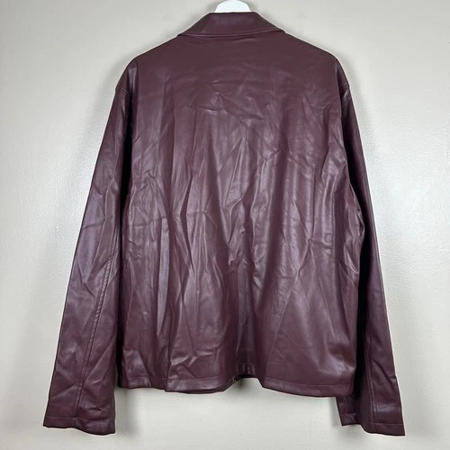 J.Ferrar Men's XL Jacket Burgundy Faux Leather Full Zip Moto Multi-Pocket NEW image 2
