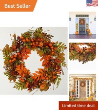 Vibrant 20" Autumn Wreath with Pomegranates Acorns for Front Door Decor