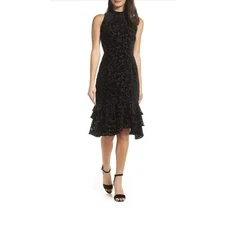 Chelsea 28 Black Burnout Velvet Sheath Dress Ruffled Hem  Size 22  NWT