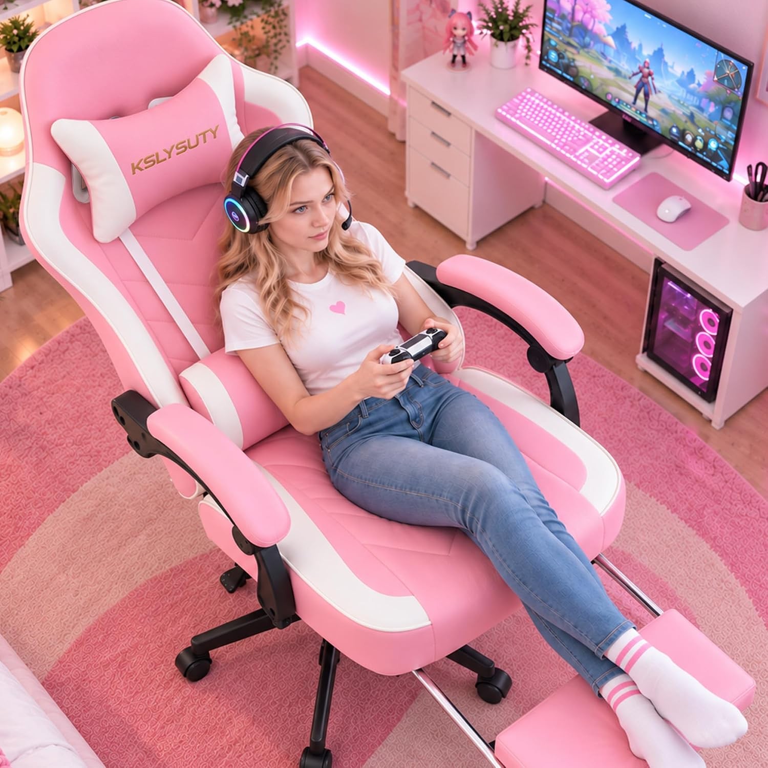 Mistpeople Gaming Chair, Ergonomic High Back Computer Chair with Footrest,
