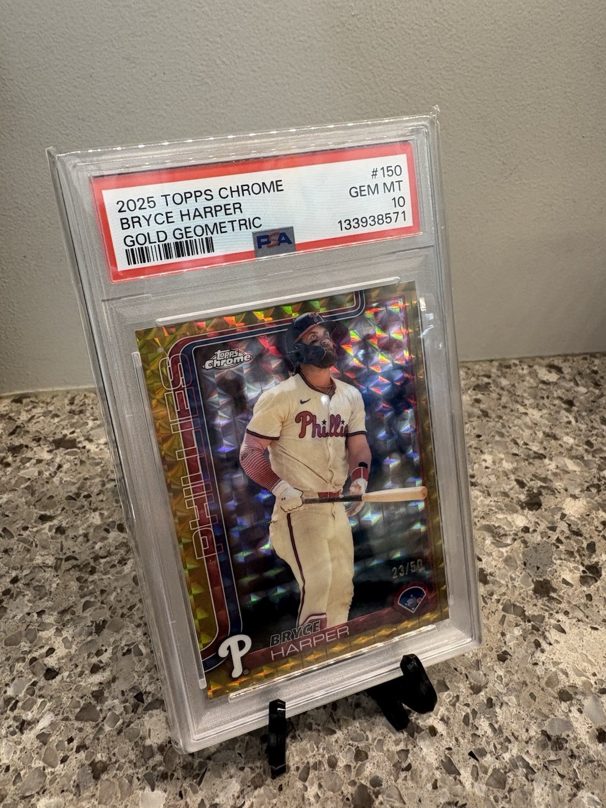 2025 Topps Chrome Geometric Bryce Harper Gold /50 Phillies PSA 10! POP 2 view 2
