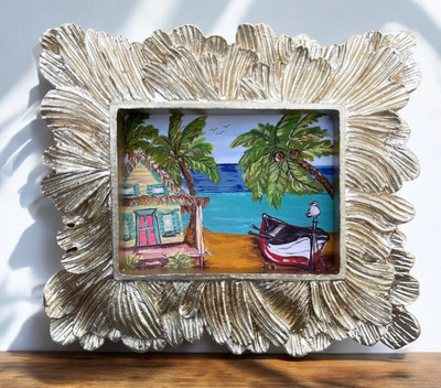  Key West Dreams  beach house nautical boat seascape palm trees mini frame print