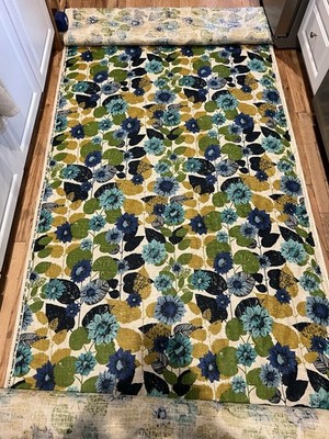 Vtg 5th Ave Design 100% Pure Linen Floral Fabric 10 yards 48   Wide Grain Sack