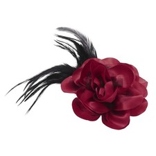 Rose Flower Brooch, 4.3 Inch Satin Fabric Feather Flower Brooch Pin, Wine Red