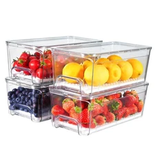 4-Pack Refrigerator Drawer Organizer Bins, Clear Stackable Pull Out Fridge Or...