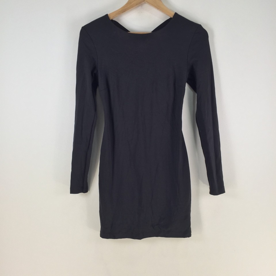 Bec & bridge dress womens 8 black mini bodycon long sleeve zip 117166