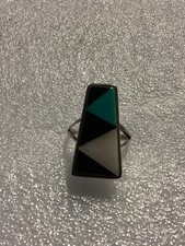 VINTAGE STERLING SILVER 925 MULTI STONE ONYX MOTHER OF PEARL TURQUOISE RING