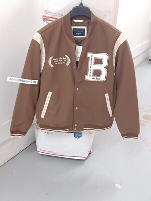 ABERCROMBIE & FITCH VARSITY BOMBER JACKET COAT BROWN MENS