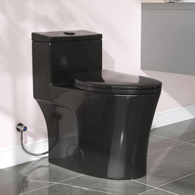 #ad #ad HOROW T0338WB Elongated Black One Piece Toilet Compact W Comfortable Seat Height $260.99