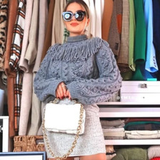 Zara Grey Fringed Knit Sweater Size S 3859/001 BNWT