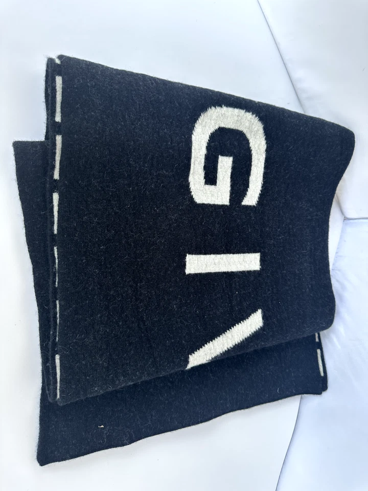 Nuevo GIVENCHY 4G Bufanda Doble Cara Negro Lana Cachemira Unisex Foto 4 de 4