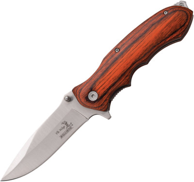 Elk Ridge 3.5'' Folding Linerlock A/O Brown Handles Knife Satin ERA160SW