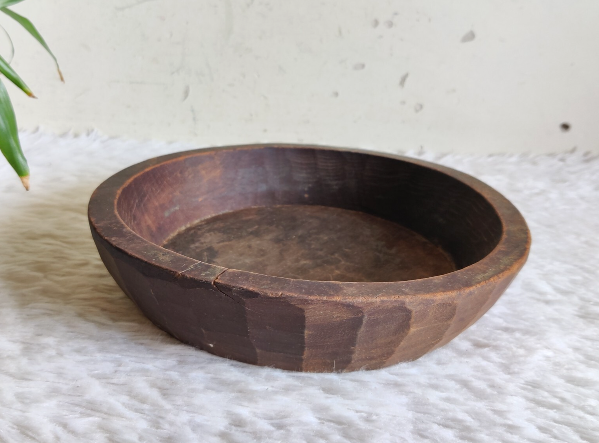 19c Antique Primitive Handmade Wooden Salad Plate Kitchenware