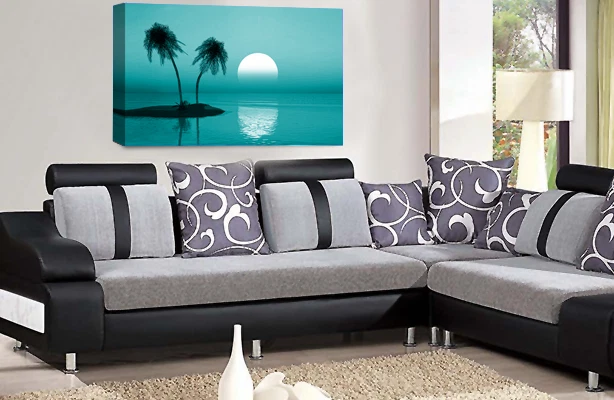 Large Seascape Sunset Love Art Print Blue Grey Framed Beach Canvas Picture - Image 2 of 4