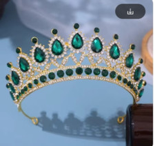 GORGEOUS BRAND NEW GOLD CROWN/TIARA WITH GREEN  CLEAR CRYSTALS BRIDAL
