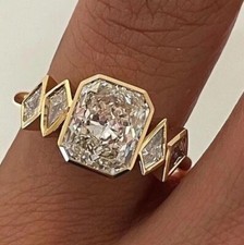 Art Deco Style Bezel Set Ring 14K Yellow Gold FN Lab Created Diamond Ring For