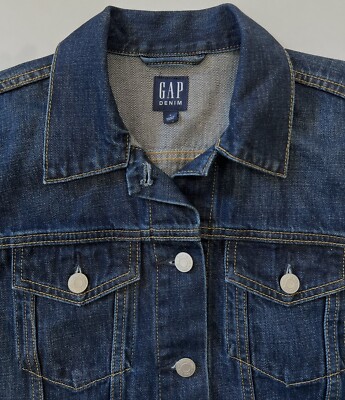 Vintage Style Gap Women’s Dark Wash Blue Raw Denim Jean Trucker Jacket Size  S