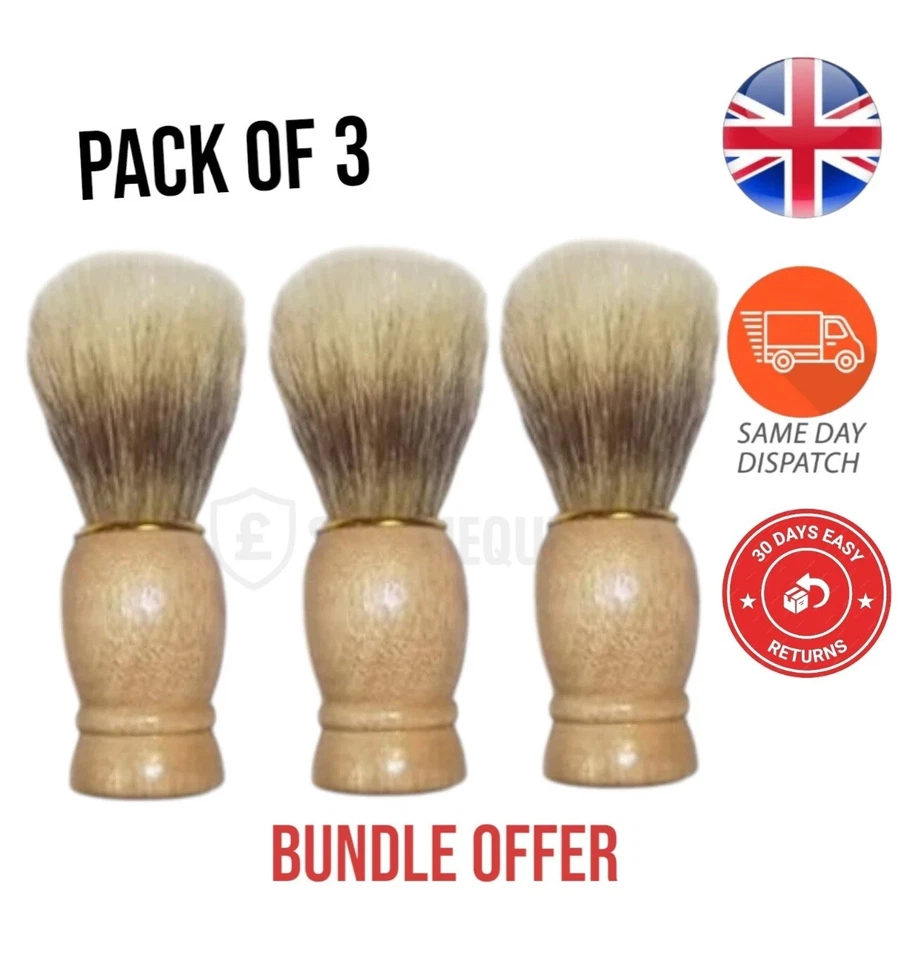 3X Shaving Brush Super Badger Hair Shaving Brush Natural Wooden Handle For Men's