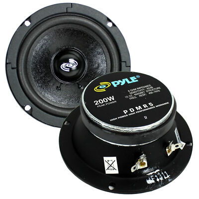 Pyle Pro 5'' 200W 8 Ohms Mid Bass Mid Range Car Speaker Woofer Driver, 2 Pack