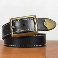 Real Leather Waist Belt Solid brass Buckle Belt Unisex Punk Waistband Handmade