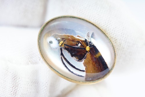 Vintage Equestrian Reverse Painted Glass Horse Head Cuff Links - Picture 6 of 10