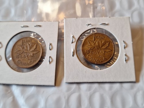 Set of 2 - 1966 Canada 1C Penny Coin Elizabeth II D.G. - KM 59.1 - Bronze/Copper - Picture 5 of 24