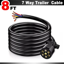 8 Feet 7 Way RV Trailer Plug Light  Connector Trailer Cord 7Pin Wiring Harness