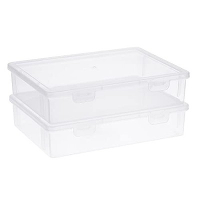 BTSKY Clear Plastic Storage Box with Flap Lid, Multipurpose Craft Small-2 Pack