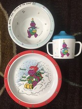 3 Barney Kids Tv Show Lot 1 Plate 1992-93 Lyons Group Band Bowl  Sippie Cup Lot