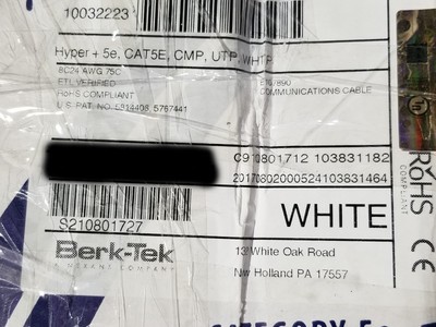 Berk-Tek 24/4P HyperPlus Cat5E Plenum U/UTP Network Cable White /100ft
