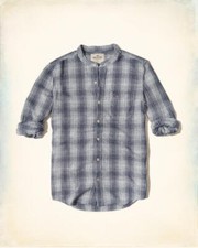 NWT Hollister by Abercrombie XL 100% Cotton Banded Collar Plaid Flannel Shirt