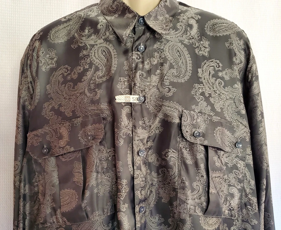 Kings Fashion House Gray Paisley 100% Silk Men's Dress Shirt Size 56 X 33 (XXL) - Image 3 of 4