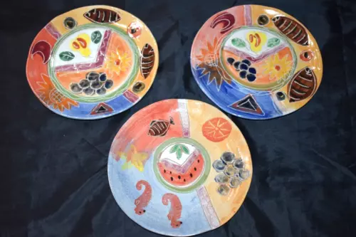 ITALICA ARS Pottery Hand Painted Stoneware Plate 8.5"D Lot of 3 Italy